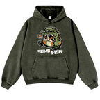 Sumo Fish Daruma Sushi Vintage Washed Thick Cotton Hoodie