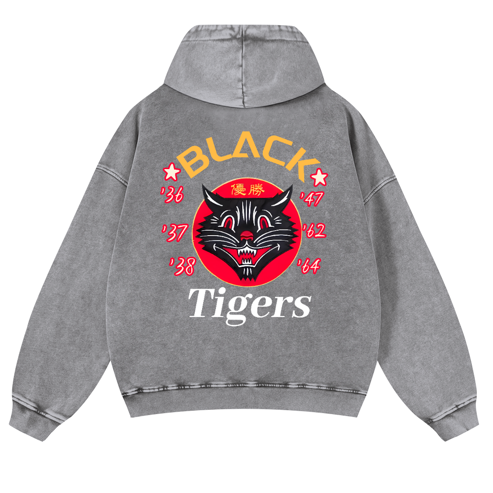 Black Cat Vintage Washed Cotton Back Art Hoodie