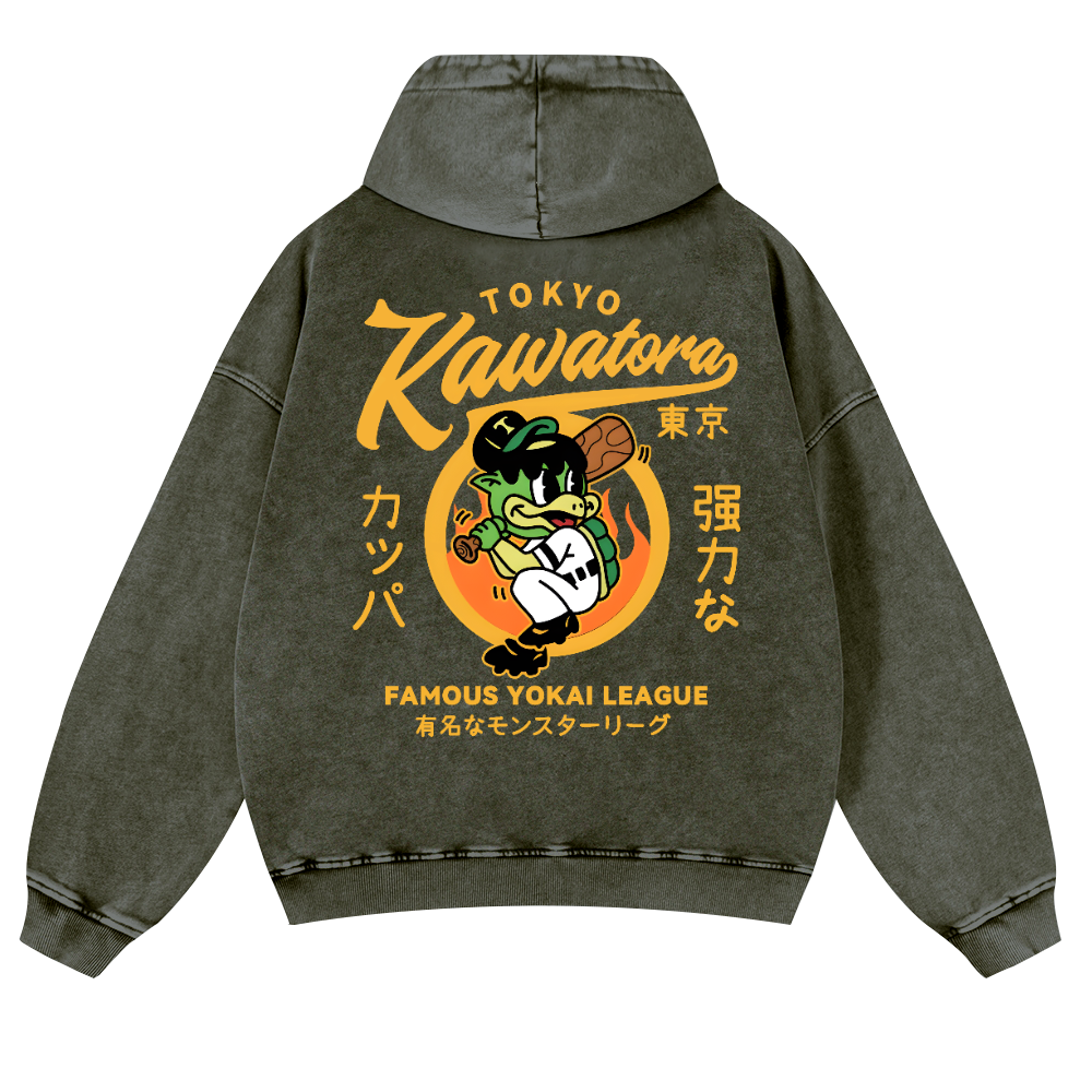 Tokyo Kawatora Vintage Washed Cotton Back Art Hoodie
