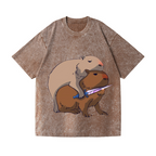 Capybaras and the Mysterious Sword Vintage Wash Japanese Design T-Shirt