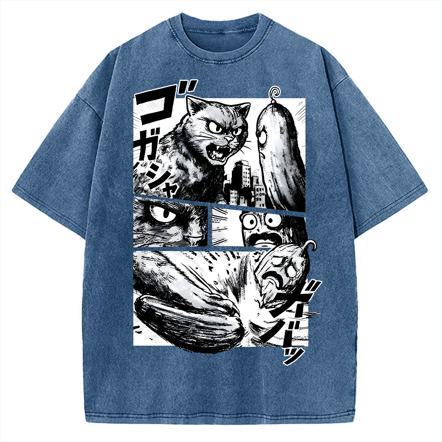 Cat vs Zucchini Vintage Washed T-shirt