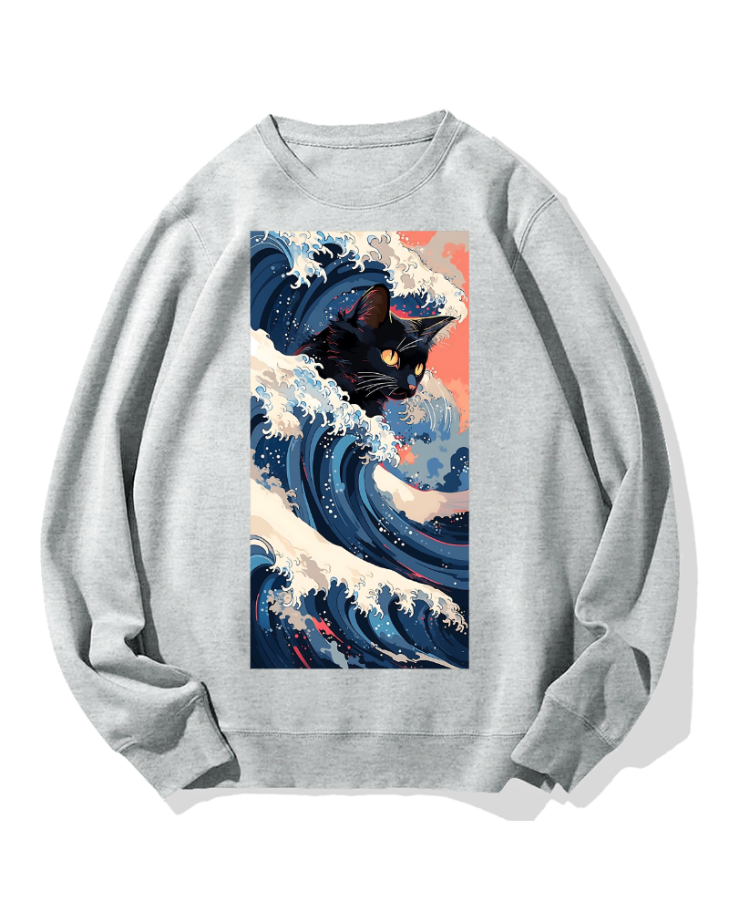 Cat of the Great Wave off Kanagawa Cotton Sweatshirt