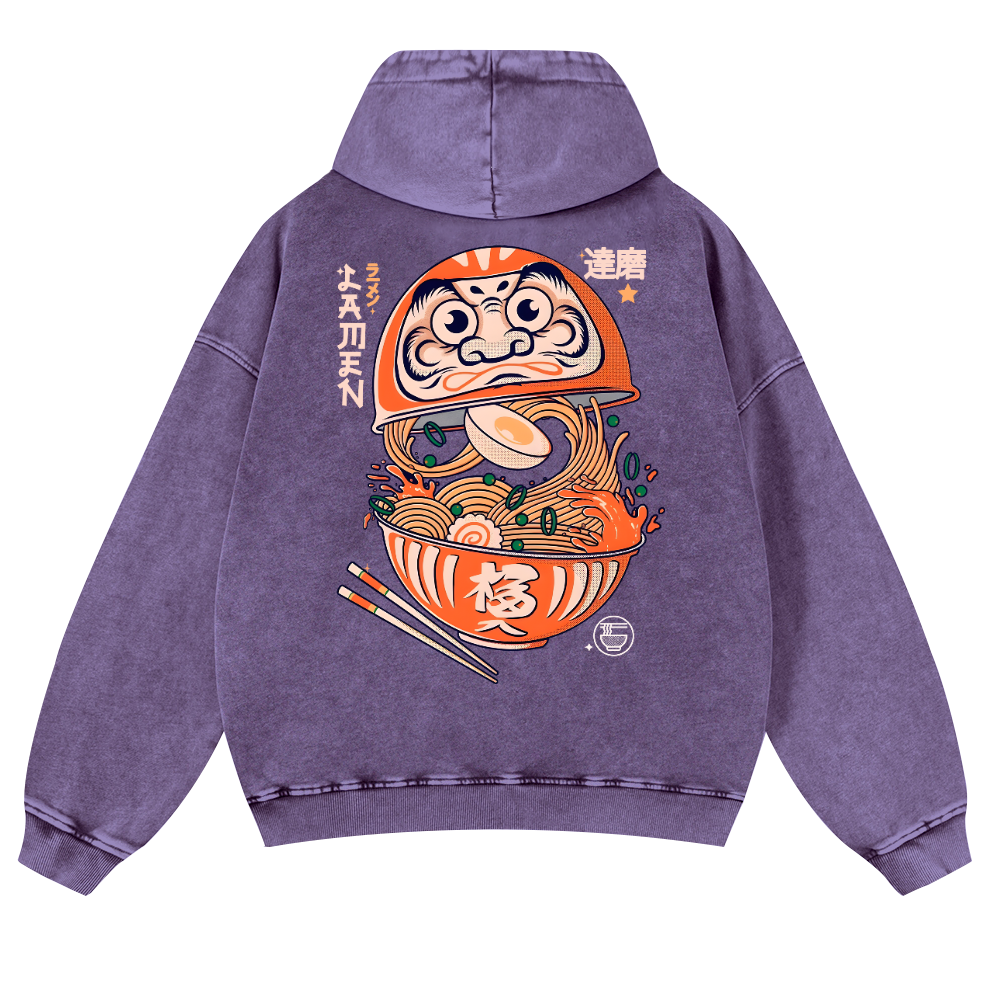 Daruma Ramen Vintage Washed Cotton Back Art Hoodie