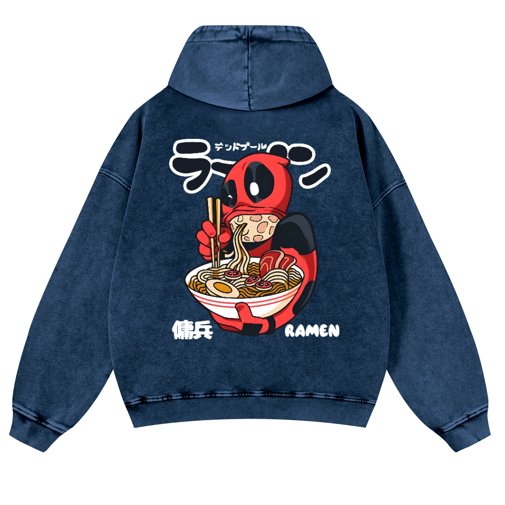 Ramen Hero Vintage Washed Cotton Back Art Hoodie