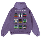 Japanese Trains Vintage Washed Cotton Back Art Hoodie