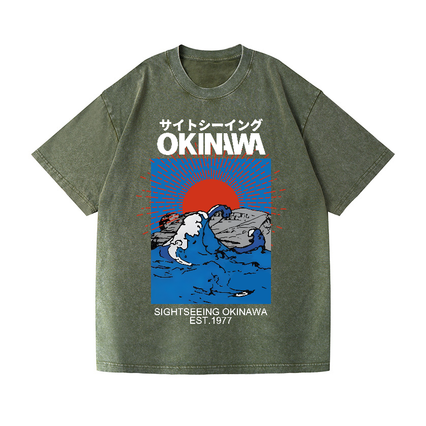 Okinawa Wave Vintage Wash Japanese Design T-Shirt