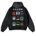 Japanese Trains Vintage Washed Cotton Back Art Hoodie
