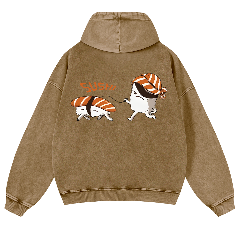 Sushi Vintage Washed Cotton Back Art Hoodie