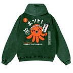 Osaka Dotonbori Takoyaki Vintage Washed Cotton Back Art Hoodie
