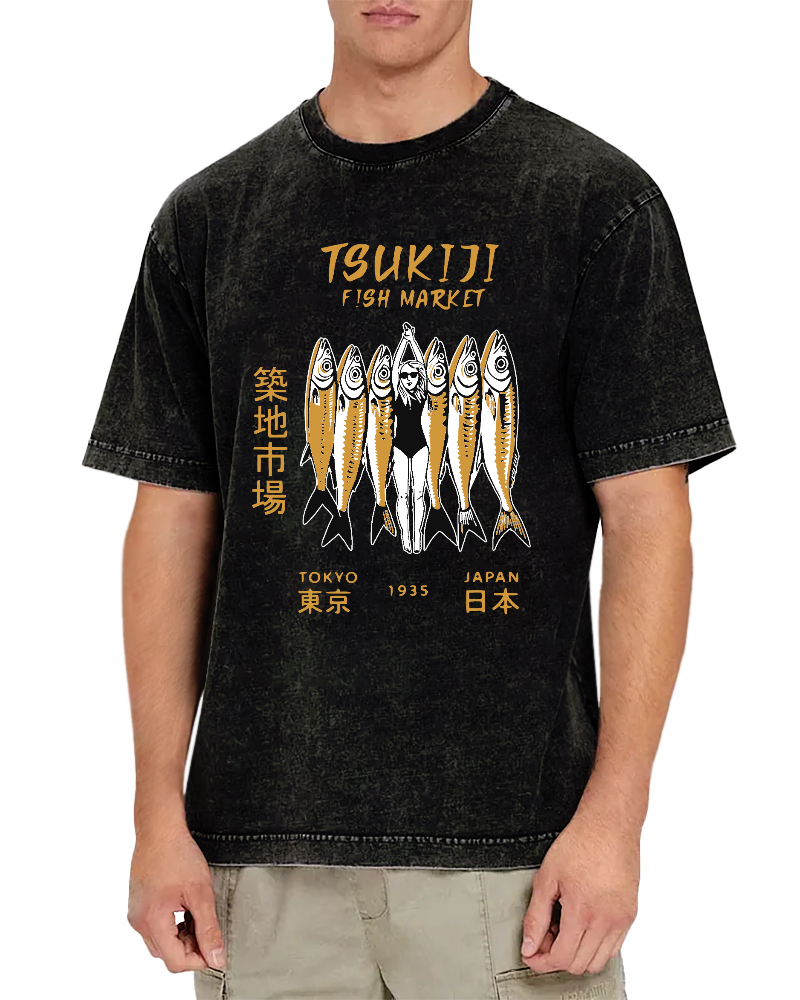Tokyo Seafood Tsukiji Market Vintage Washed T-shirt