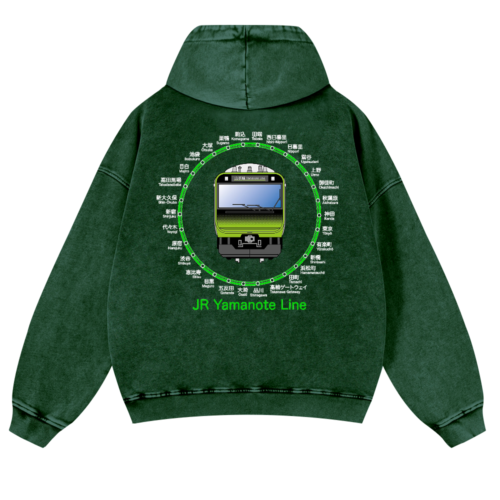 JR Yamanote Line Vintage Washed Cotton Back Art Hoodie