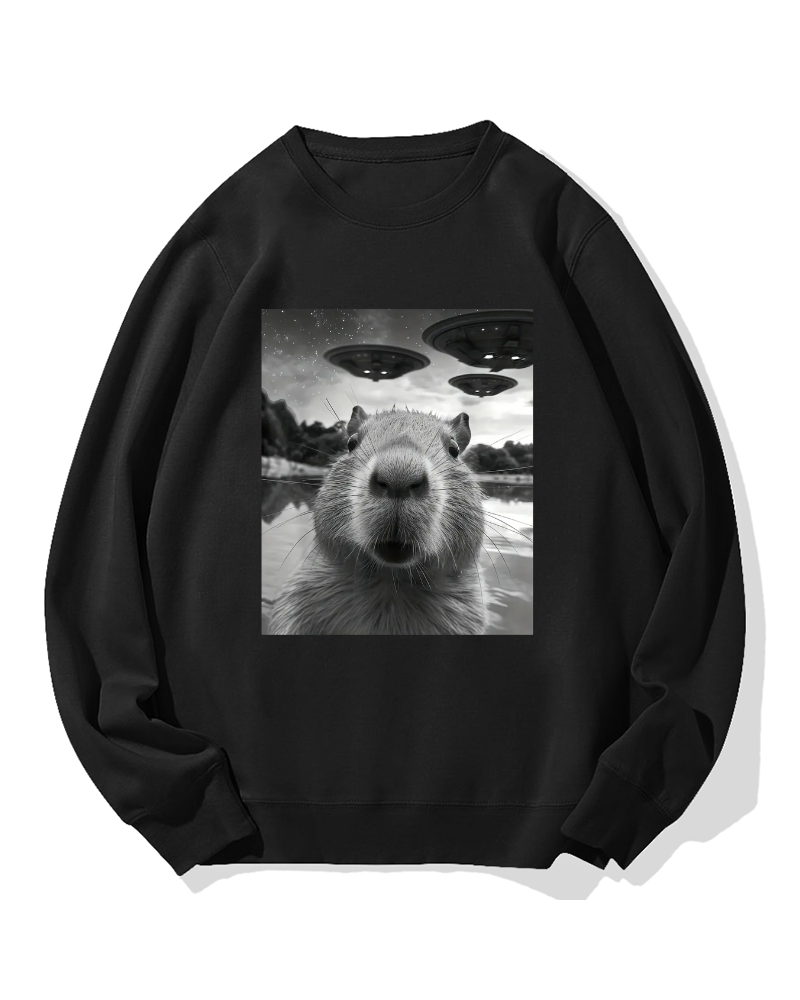 UFO and Capybara Cotton Sweatshirt