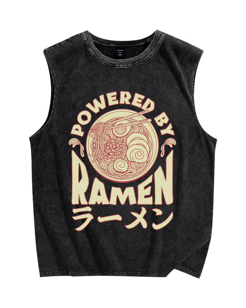 Power By Ramen Japanese Vintage Distressed Washed Tank Top