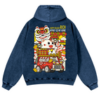 Cat Vintage Washed Cotton Back Art Hoodie