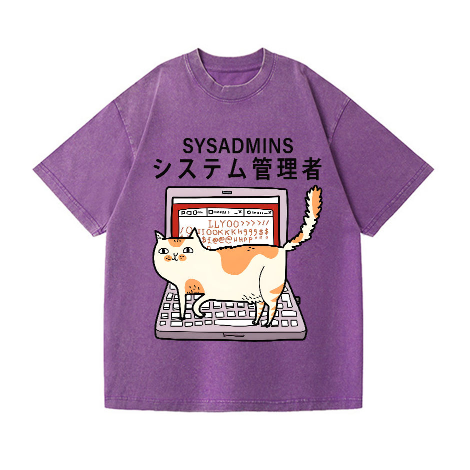 Sysadmins Cat Vintage Wash Japanese Design T-Shirt