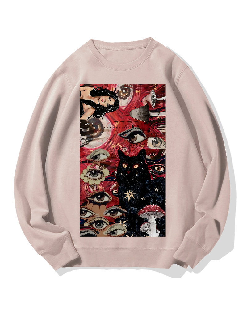 Psychedelic Black Cat Cotton Sweatshirt