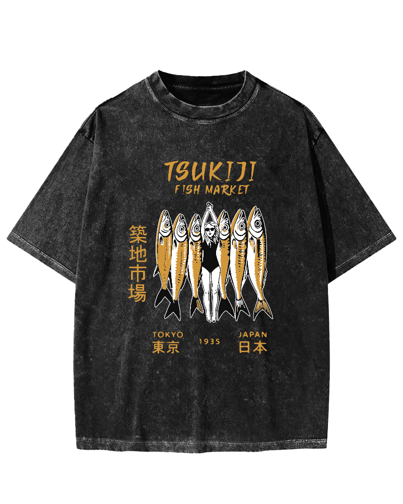 Tokyo Seafood Tsukiji Market Vintage Washed T-shirt