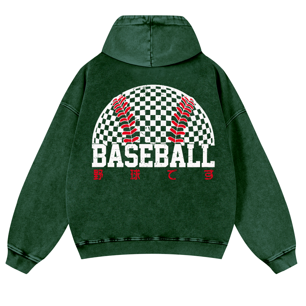 Baseball Vintage Washed Cotton Back Art Hoodie