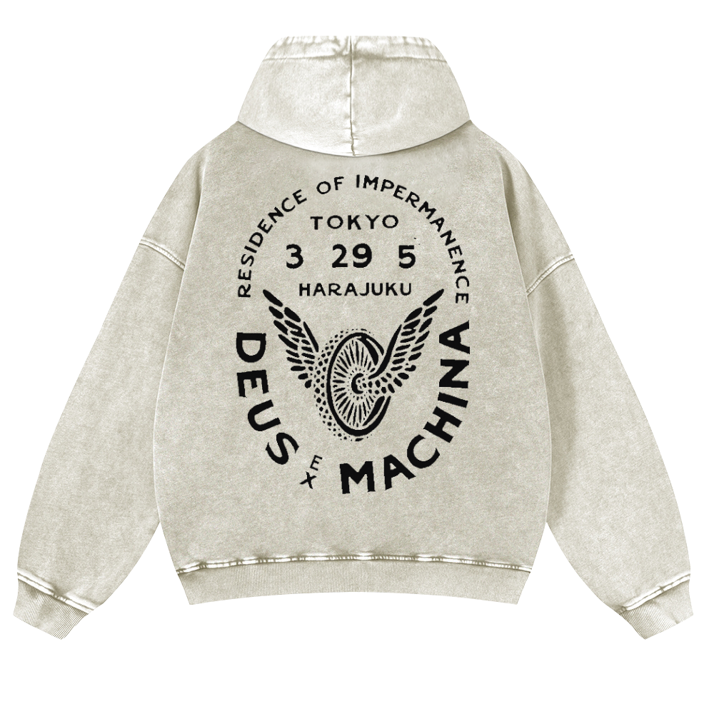 Harajuku Vintage Washed Cotton Back Art Hoodie