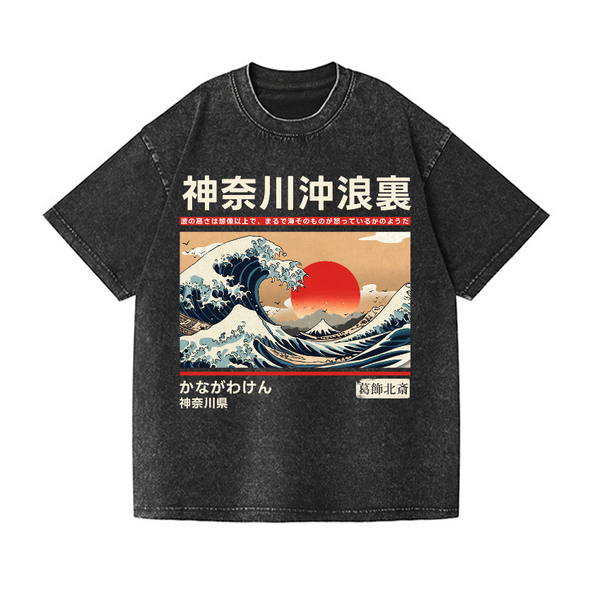 Kanagawa Ukiyo-e Great Wave Vintage Wash Japanese Design T-Shirt