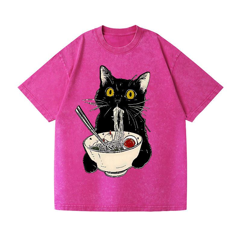 Ramen Cat Vintage Wash Japanese Design T-Shirt