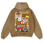 Cat Vintage Washed Cotton Back Art Hoodie