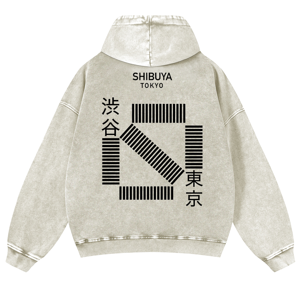 Shibuya Tokyo Vintage Washed Cotton Back Art Hoodie