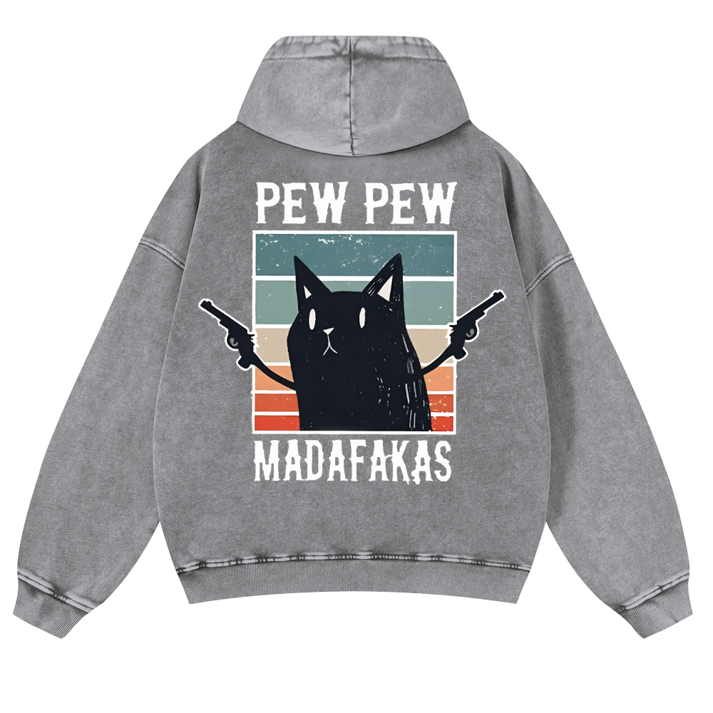 Pew Pew Madafakas Cat Vintage Washed Cotton Back Art Hoodie