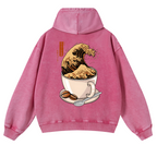 Coffee Wave Vintage Washed Cotton Back Art Hoodie