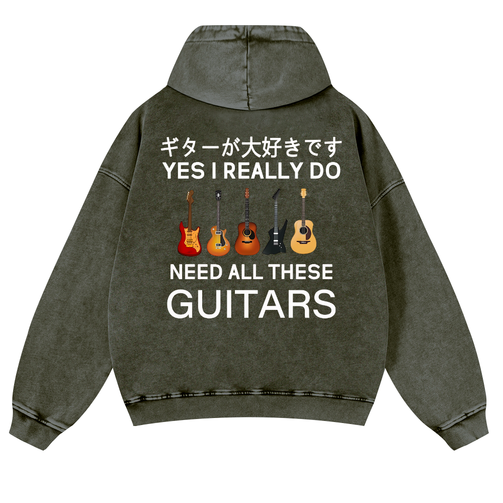 Guitars Vintage Washed Cotton Back Art Hoodie