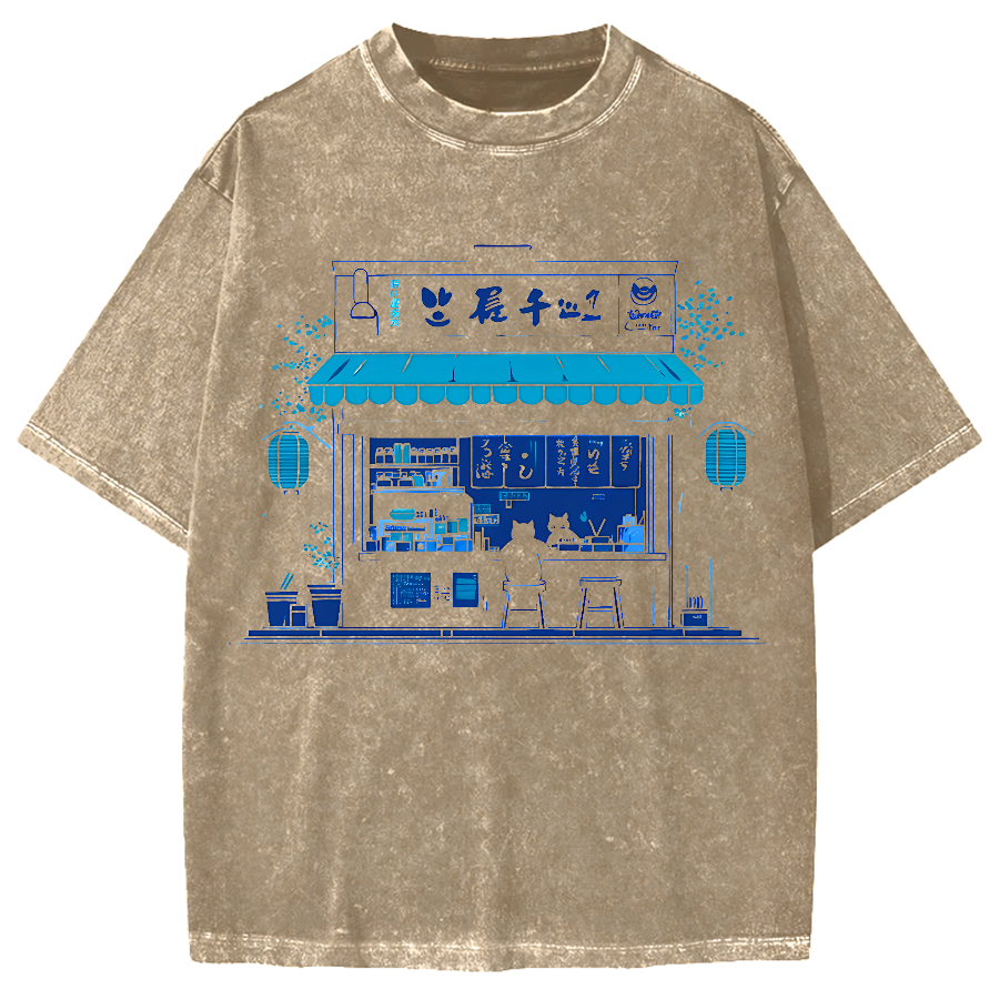 Cat Lover  Ramen Shop Vintage Washed T-shirt