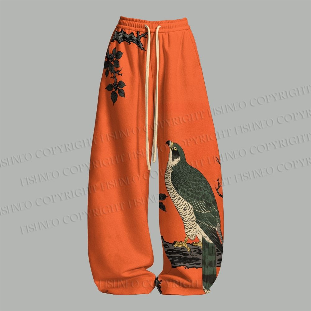 Japanese Ukiyo-e Bird Top & Elasticated Trousers Two-Piece Set
