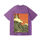 Cat Wave Vintage Wash Japanese Design T-Shirt