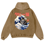 Cat Wave Vintage Washed Cotton Back Art Hoodie