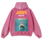 Jaws Shark Vintage Washed Cotton Back Art Hoodie