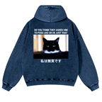 Cat Vintage Washed Cotton Back Art Hoodie