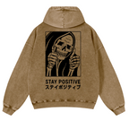 Stay Positive Skull Vintage Washed Cotton Back Art Hoodie