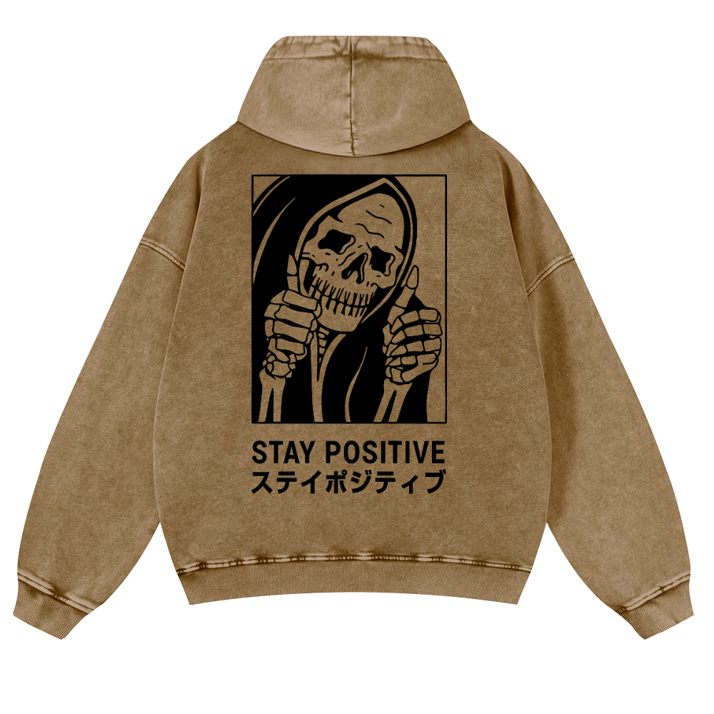 Stay Positive Skull Vintage Washed Cotton Back Art Hoodie