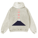 Mount Fuji Cat Moon Vintage Washed Cotton Back Art Hoodie