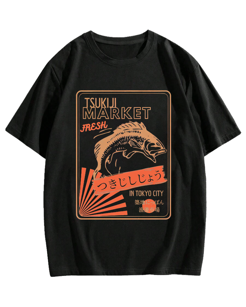 Tsukiji Seafood Market in Japan Cotton casual T-shirt