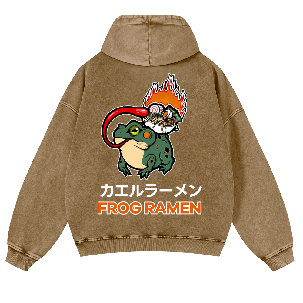 Frog Ramen Vintage Washed Cotton Back Art Hoodie