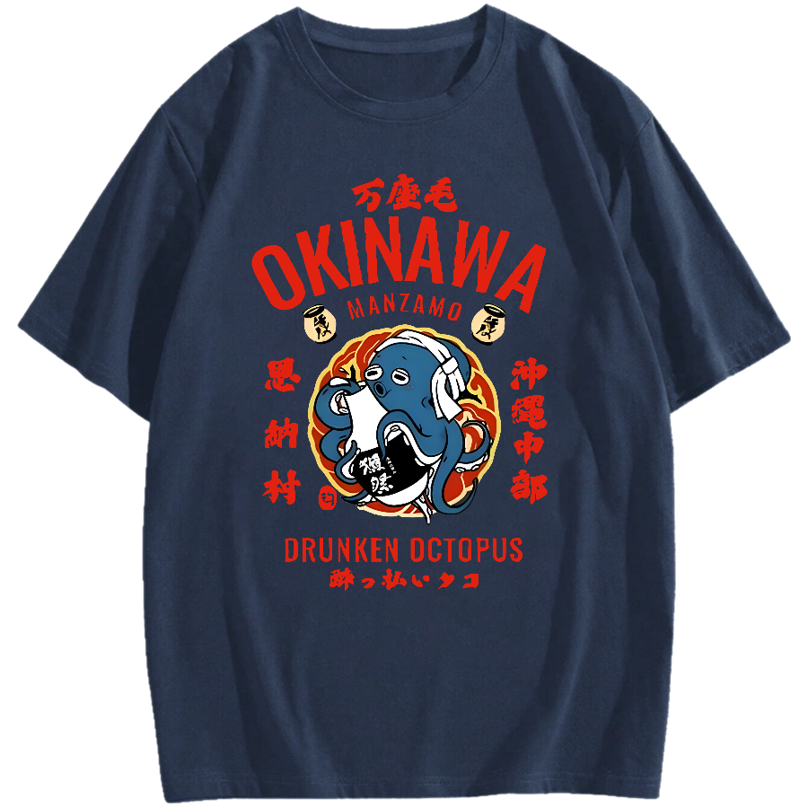 Okinawa Drunken Octopus Cotton casual T-shirt
