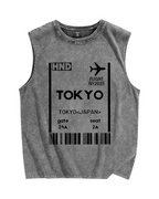 Tokyo Boarding Card Vintage Distressed Washed Tank Top