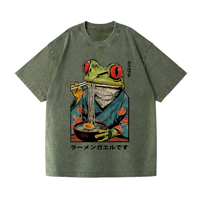 Frog Ramen Vintage Wash Japanese Design T-Shirt