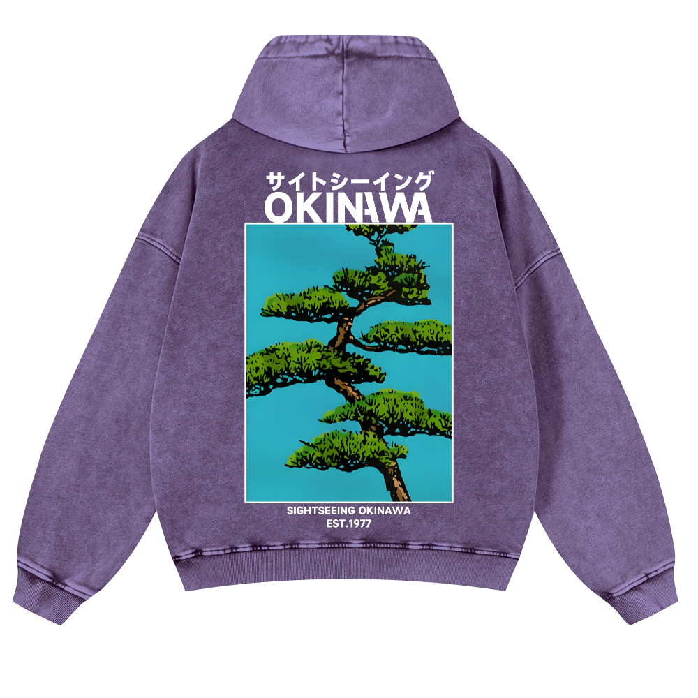 Okinawa Vintage Washed Cotton Back Art Hoodie