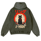 Black Cat Vintage Washed Cotton Back Art Hoodie