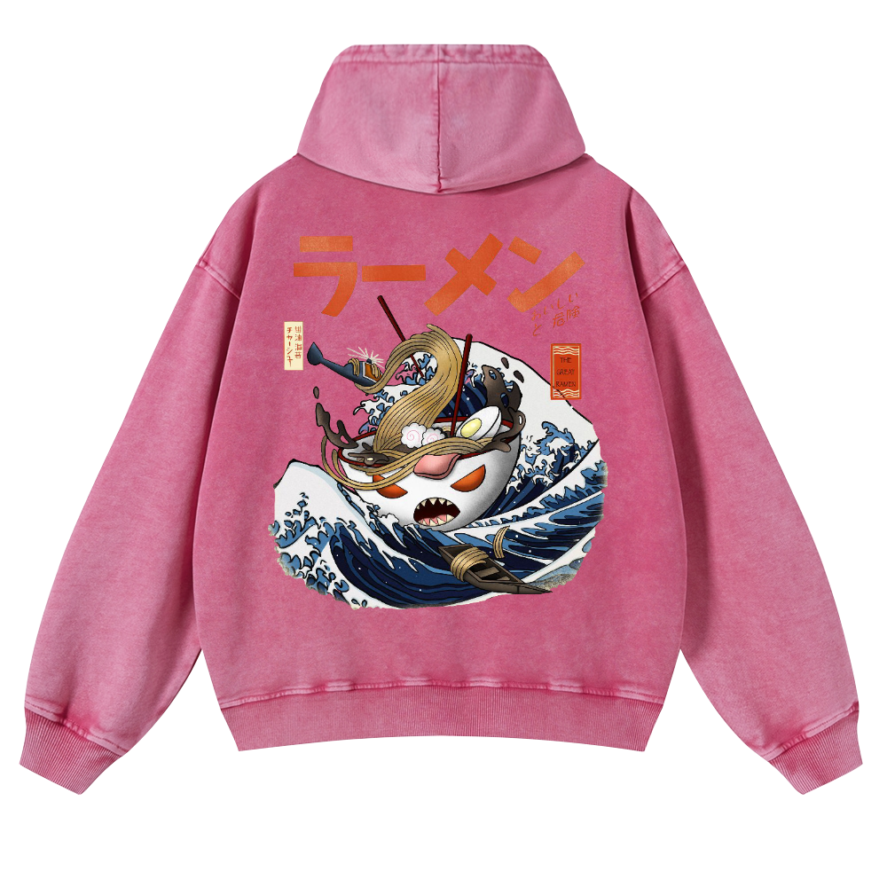 Ramen Wave Vintage Washed Cotton Back Art Hoodie