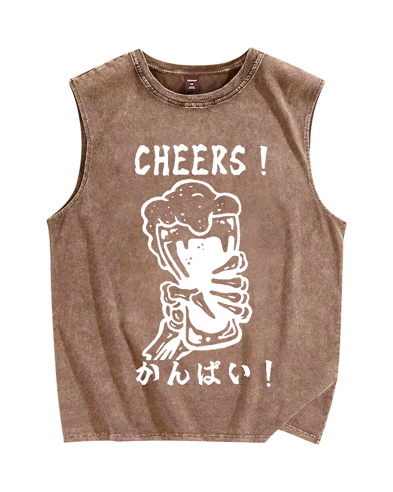 Cheers Vintage Distressed Washed Tank Top