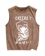 Cheers Vintage Distressed Washed Tank Top