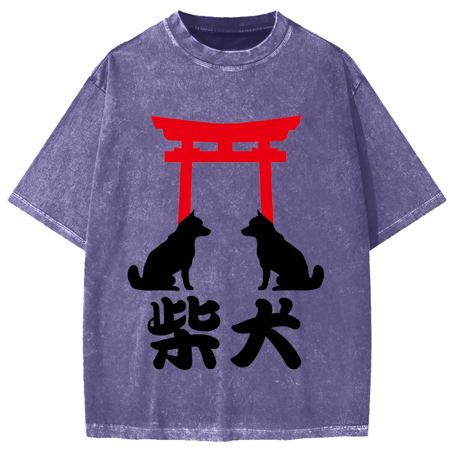 Shiba Dog Shrine Vintage Washed T-shirt